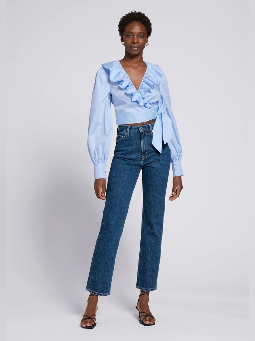 & OTHER STORIES Light Blue Ruffled Wrap Blouse - Picture 2 of 9